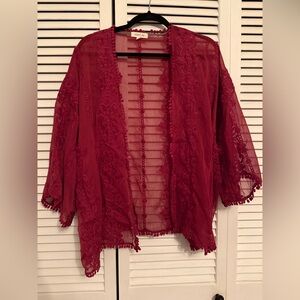 Taylor & Sage Burgundy Lace Kimono